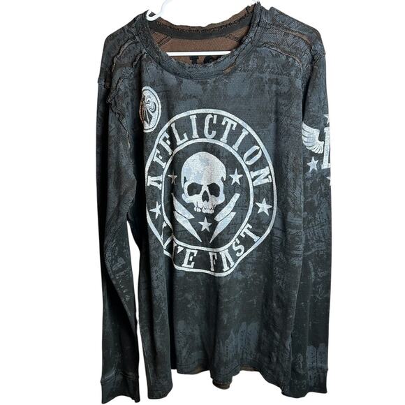 Affliction Other - Affliction Reversible Thermal Live Fast Gray Brown Long Sleeve Y2K Size XL